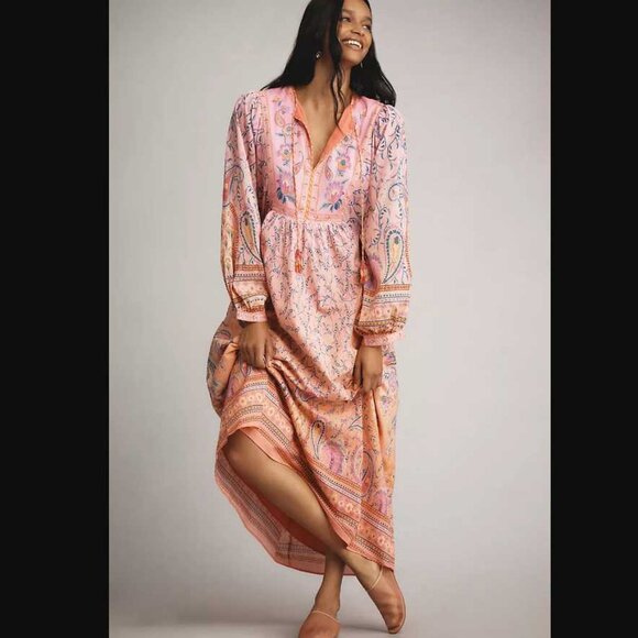 FARM Rio Dresses & Skirts - New S Farm Rio x Anthropologie long-sleeve pink floral printed maxi dress